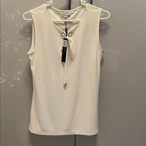 Tahari Cream Sleeveless Blouse with Neck Tie
